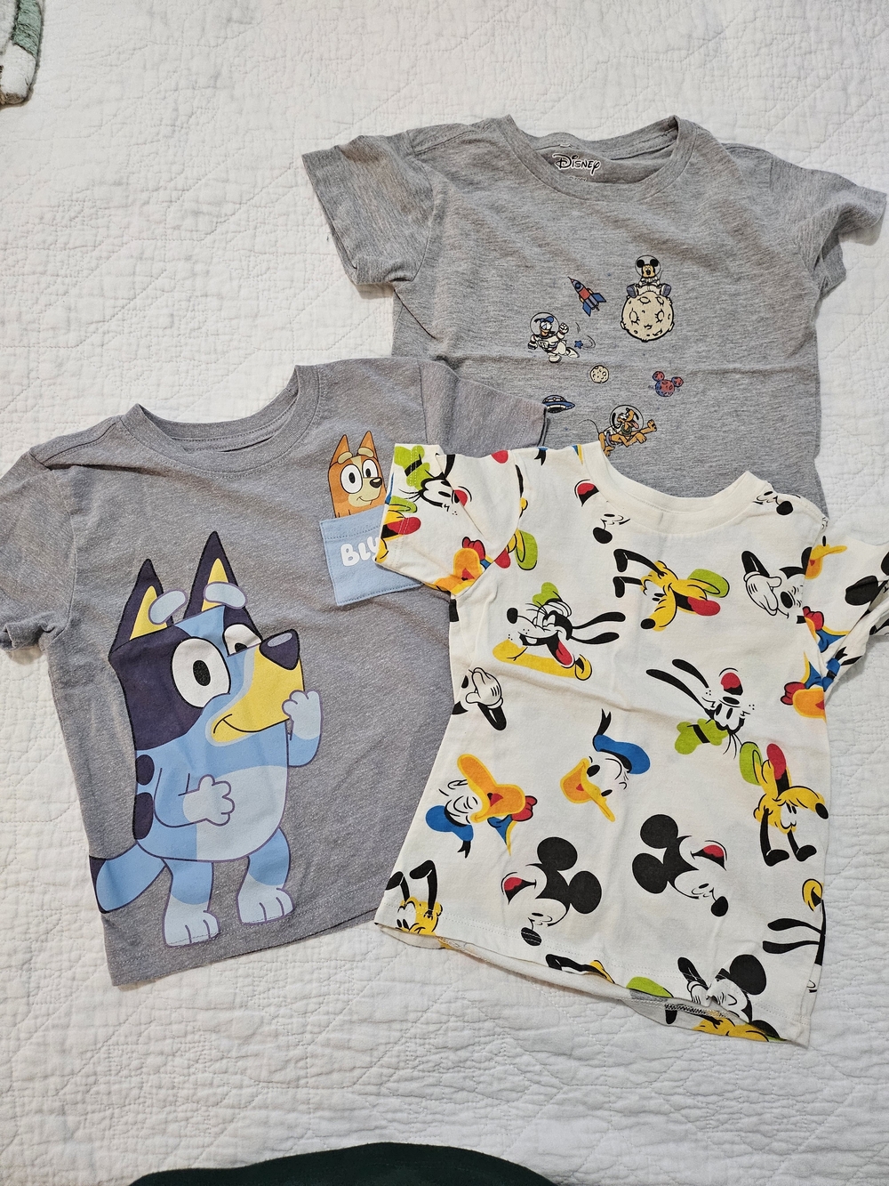 Disney White Mickey & Friends Allover Print Tee with Gray Character Tees Set